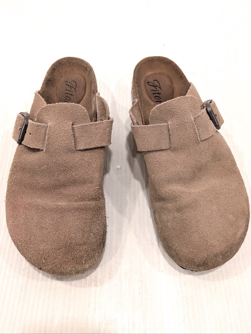 FITORY Tan Suede Leather Mule Clogs with Buckle Size 8.5